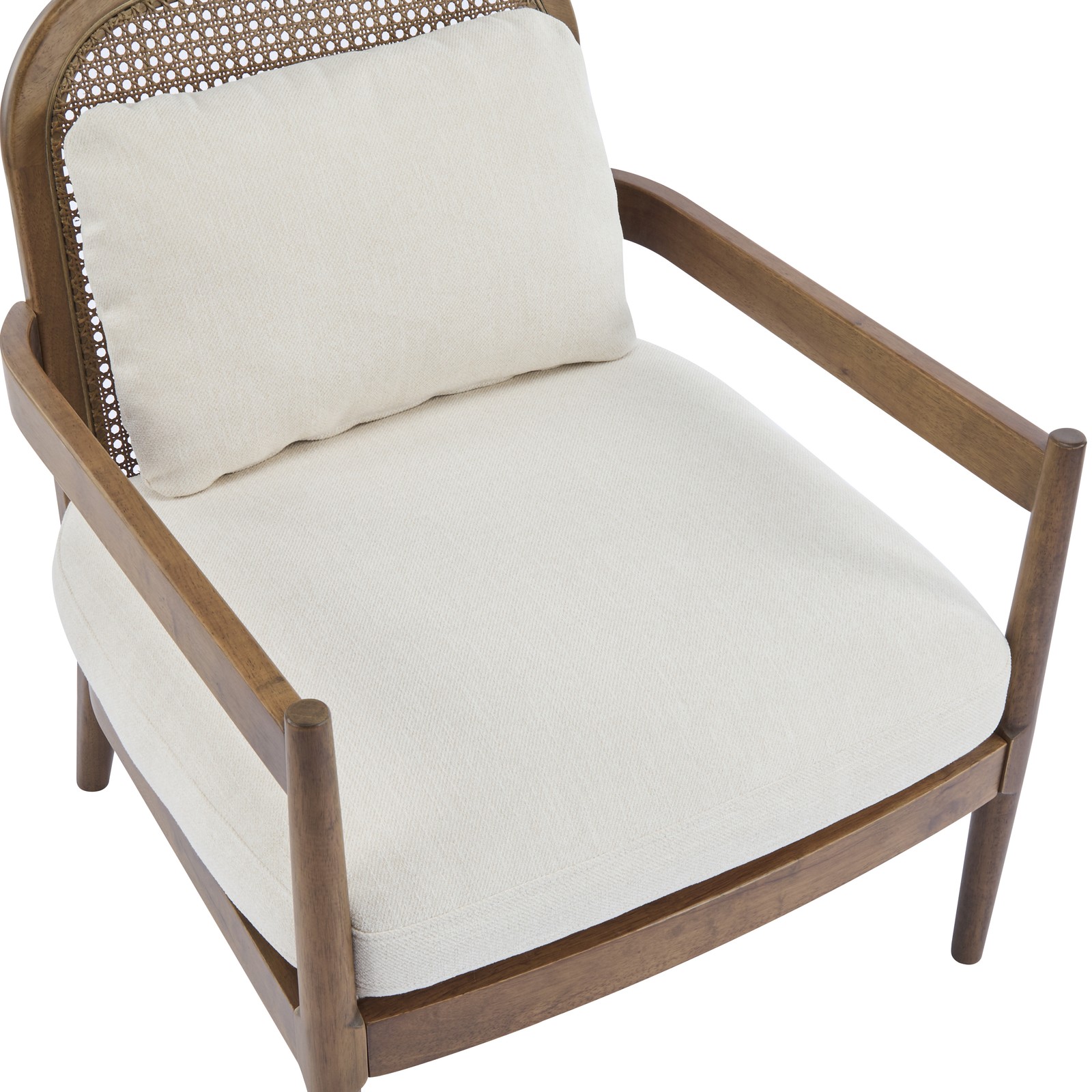 Set of 2 Mid-Century Modern Accent Chairs Rattan Back Solid Wood Beige