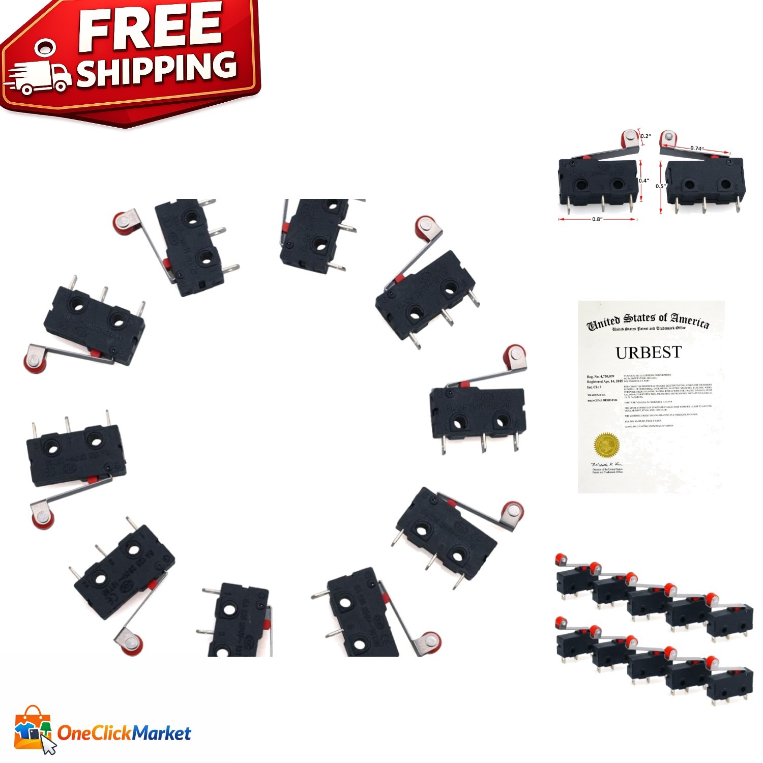 Versatile 10-Counters AC 250V 5A SPDT Micro Switches with Roller Lever Actuator