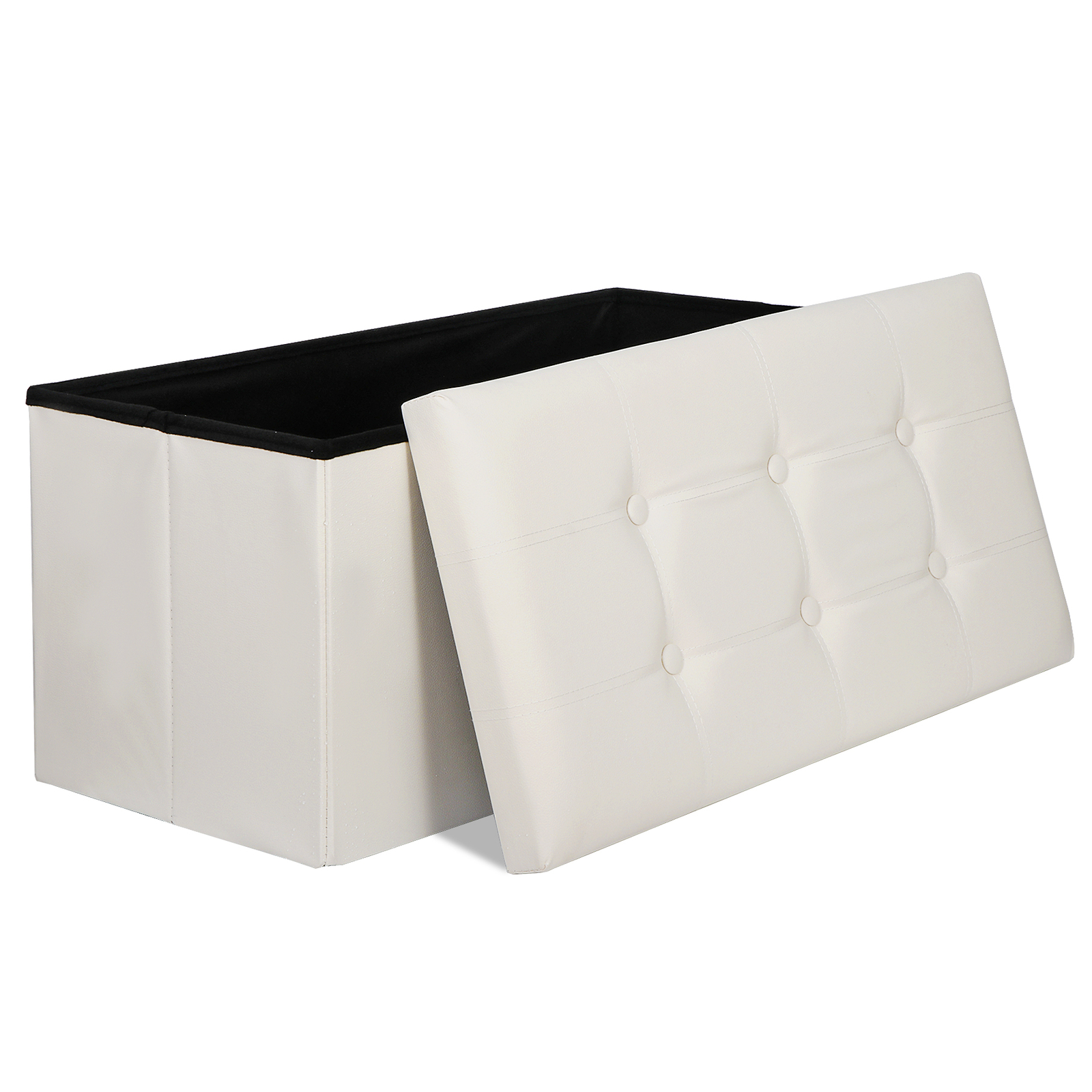 Durable 30" Ottoman Storage Bench Chest Folding Footstool W/Removable Lid Beige