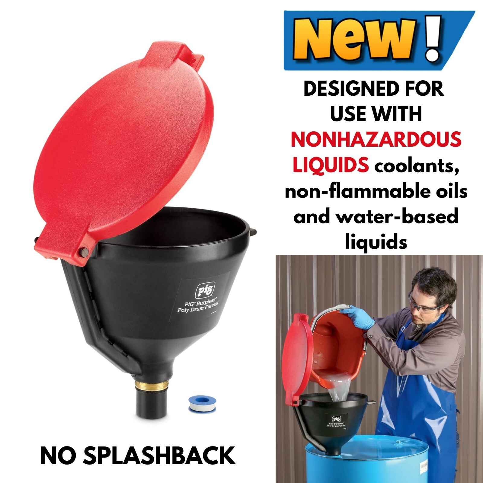 Anti-Splashback Drum Funnel for Pouring Waste Oil 30/55 Gal Plasti/Drums Barrel