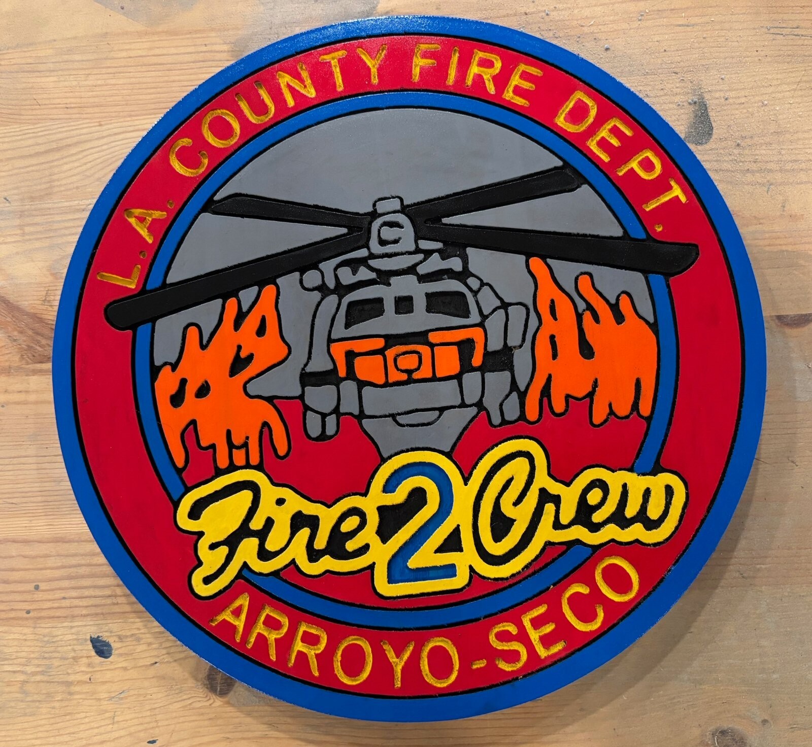 Fire Department LA County Fire 2 Crew 3D routed patch plaque sign Custom