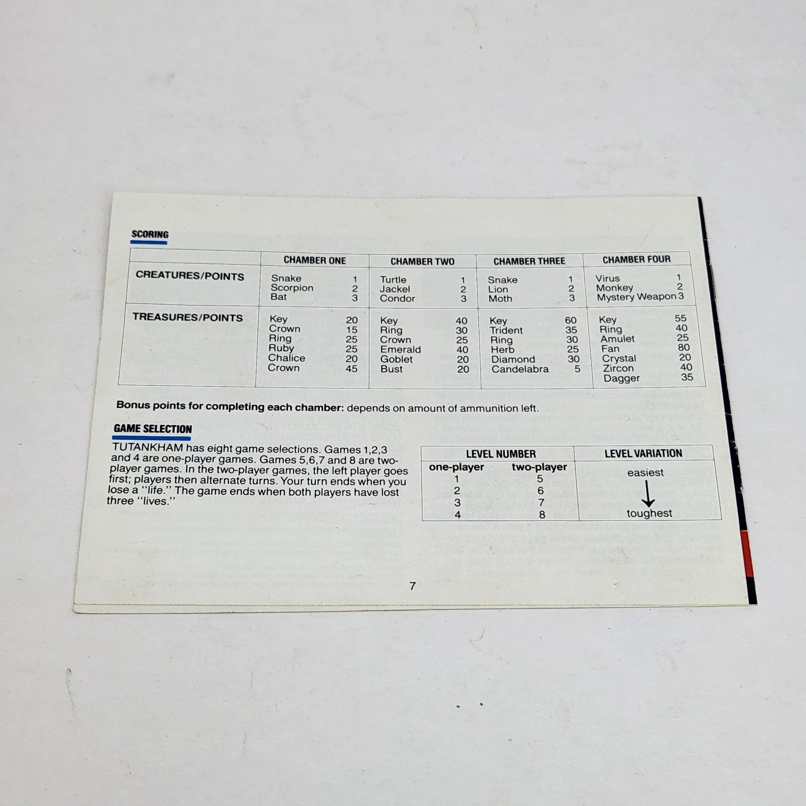 VINTAGE 1983 TUTANKHAM ATARI 2600 VIDEO GAME REPLACEMENT INSTRUCTIONS ONLY