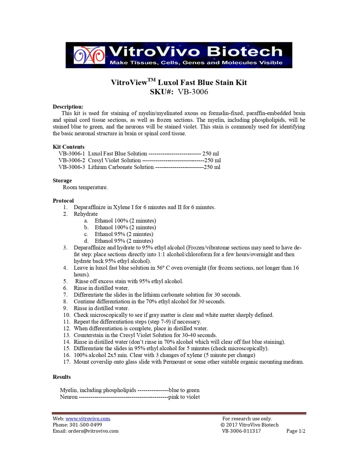 VitroView™ Luxol Fast Blue Stain Kit (Cat# VB-3006)
