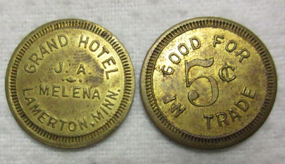 LAMBERTON ( sic LAMERTON ) MN MINNESOTA ~ J A MELENA GRAND HOTEL (TAVERN) TOKEN