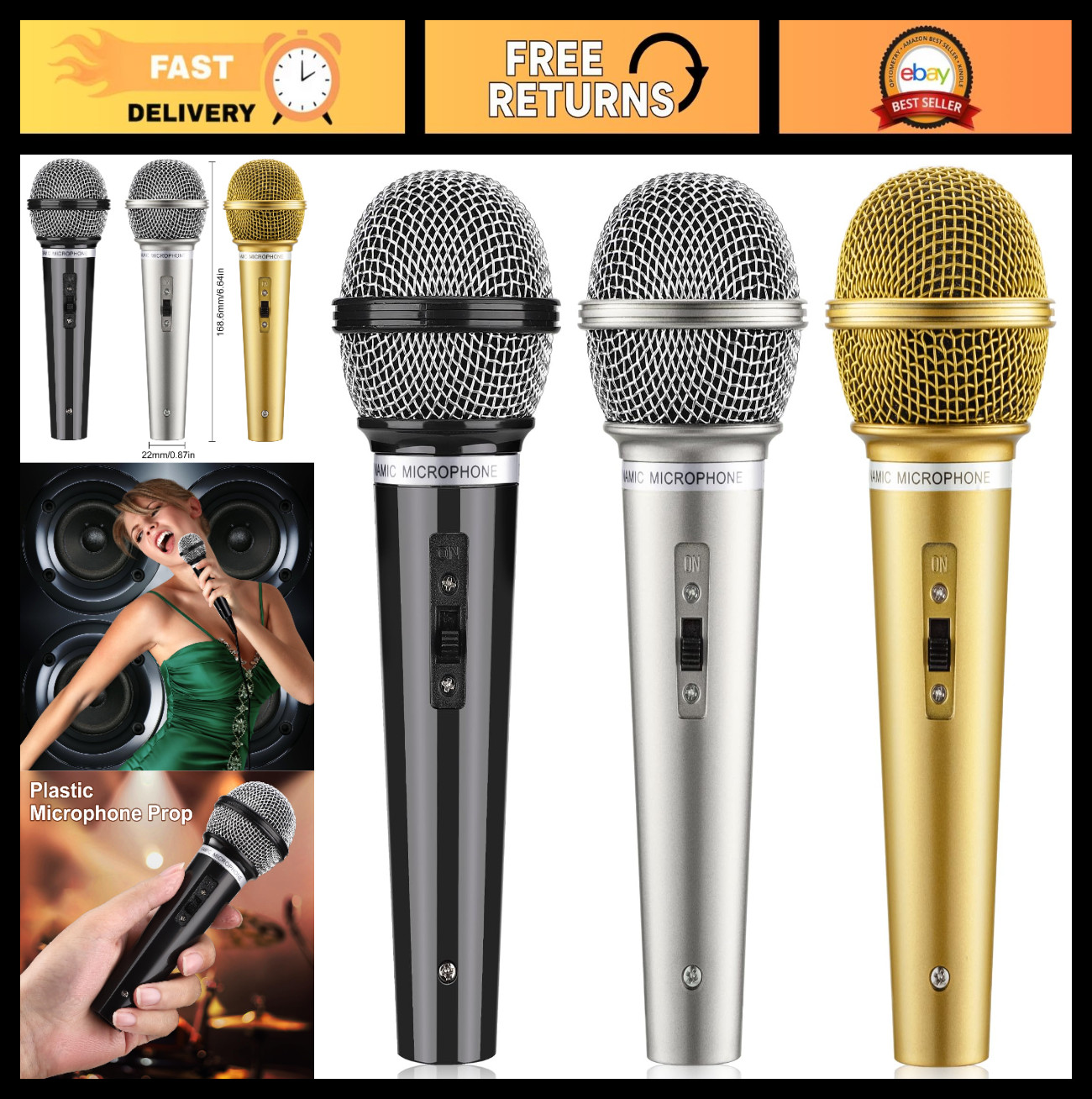 3PCS Realistic Fake Microphone Props - Colorful Lightweight Mic Set for Parties,