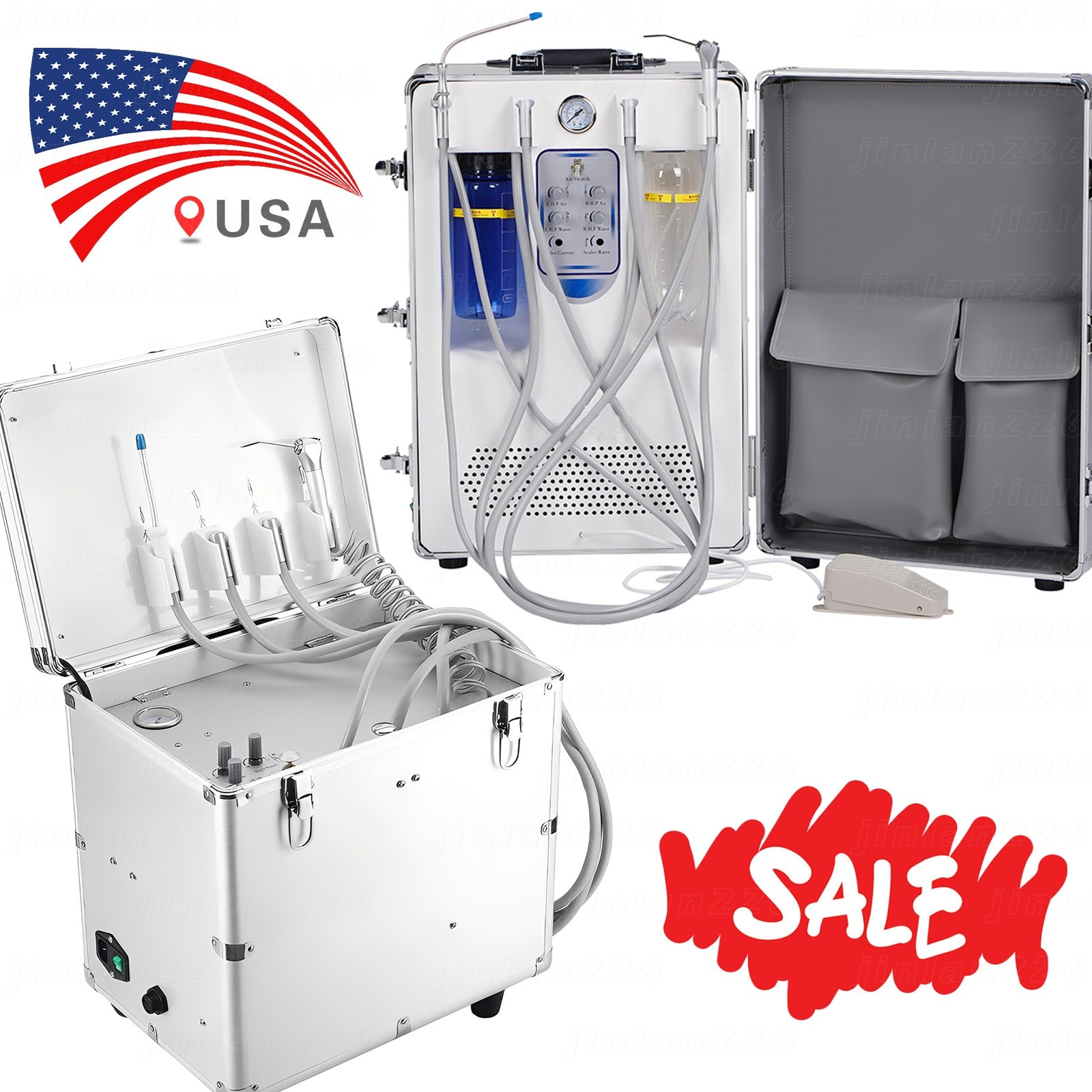 Dental Mobile Delivery Unit With Air Compressor 4Holes 3 Way Syringe 4Hole