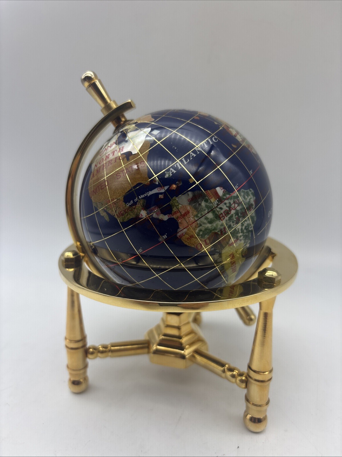 6-Inch Mini Blue Gemstone World Globe with Gold Stand