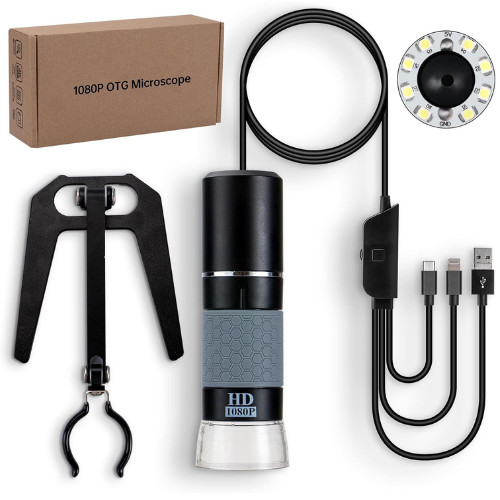 1080P USB Microscope with Metal Stand, 50X-1000X Handheld Digital Microscope