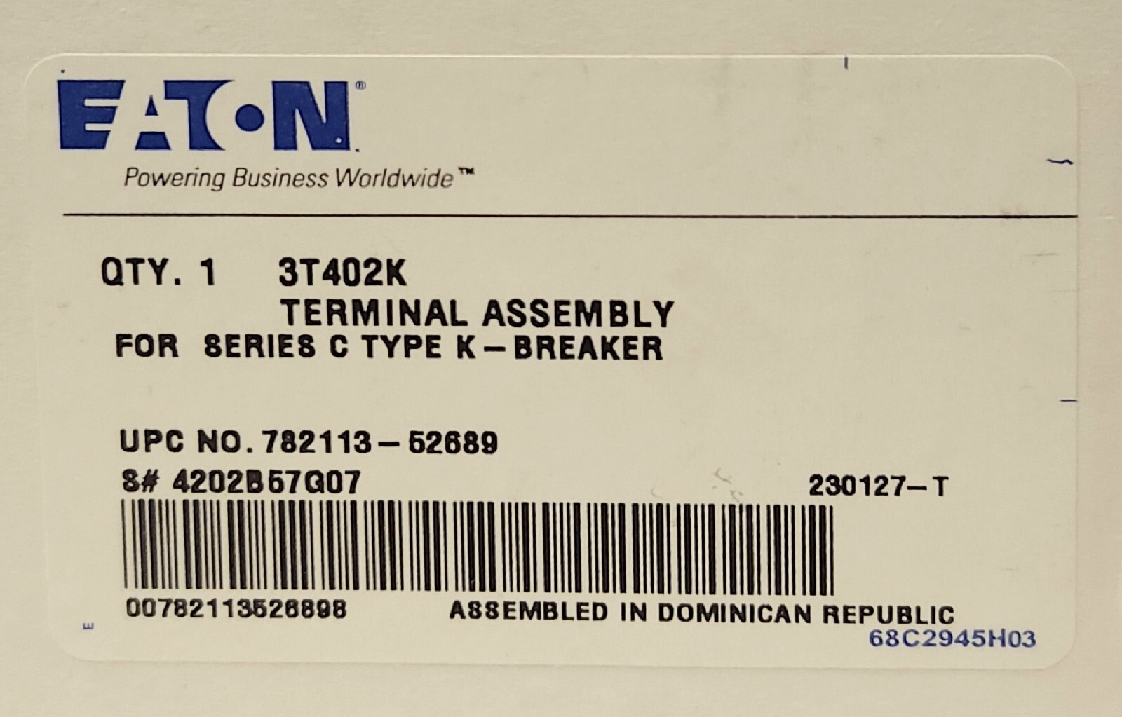 EATON CUTLER HAMMER 3T402K Type KD HKD Lug Terminal Kit T402K 4202557G07