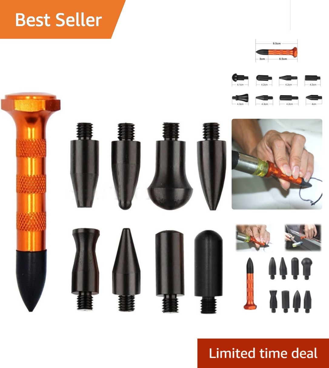 9-Piece Paintless Dent Repair Kit with Metal Tap Down Pen & Tips - DIY Solution