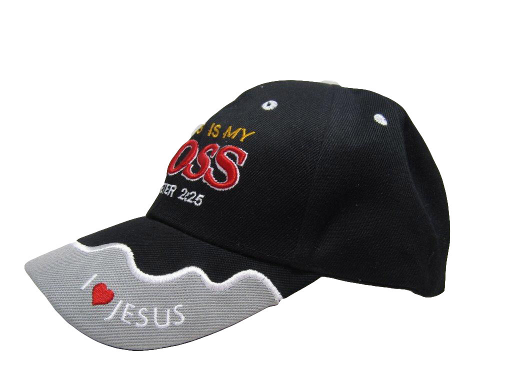 Jesus Is My Boss BLACK Embroidered Hat Cap Unisex Adjustable One Size Fits All