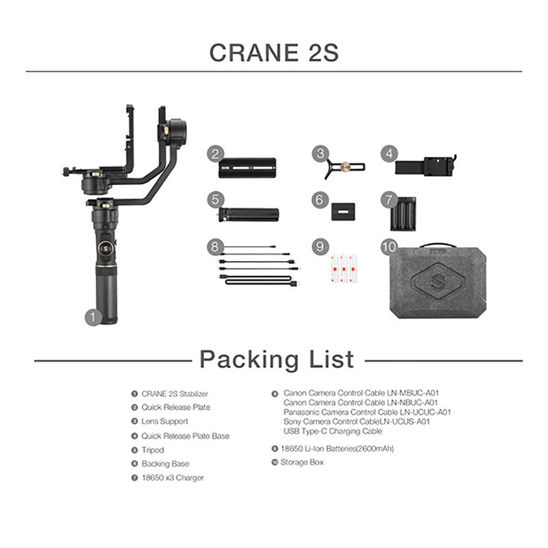 Zhiyun Crane 2S Stabilizer Gimbal for DSLR Cameras Nikon Canon Sony Fujifilm
