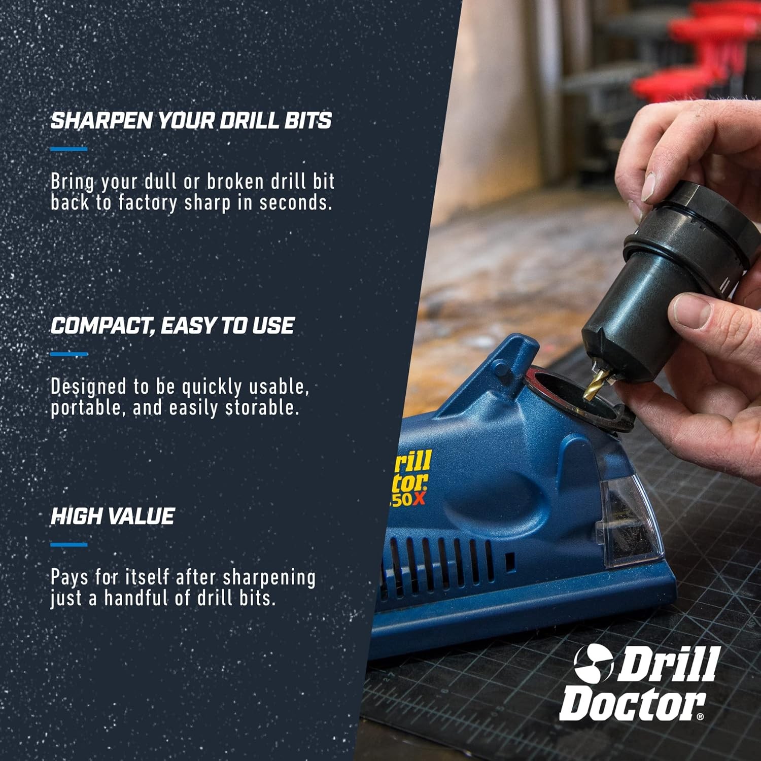 Drill Bit Sharpener 3/32" to 1/2" Electric Sharpener for Steel, Masonry DD350X