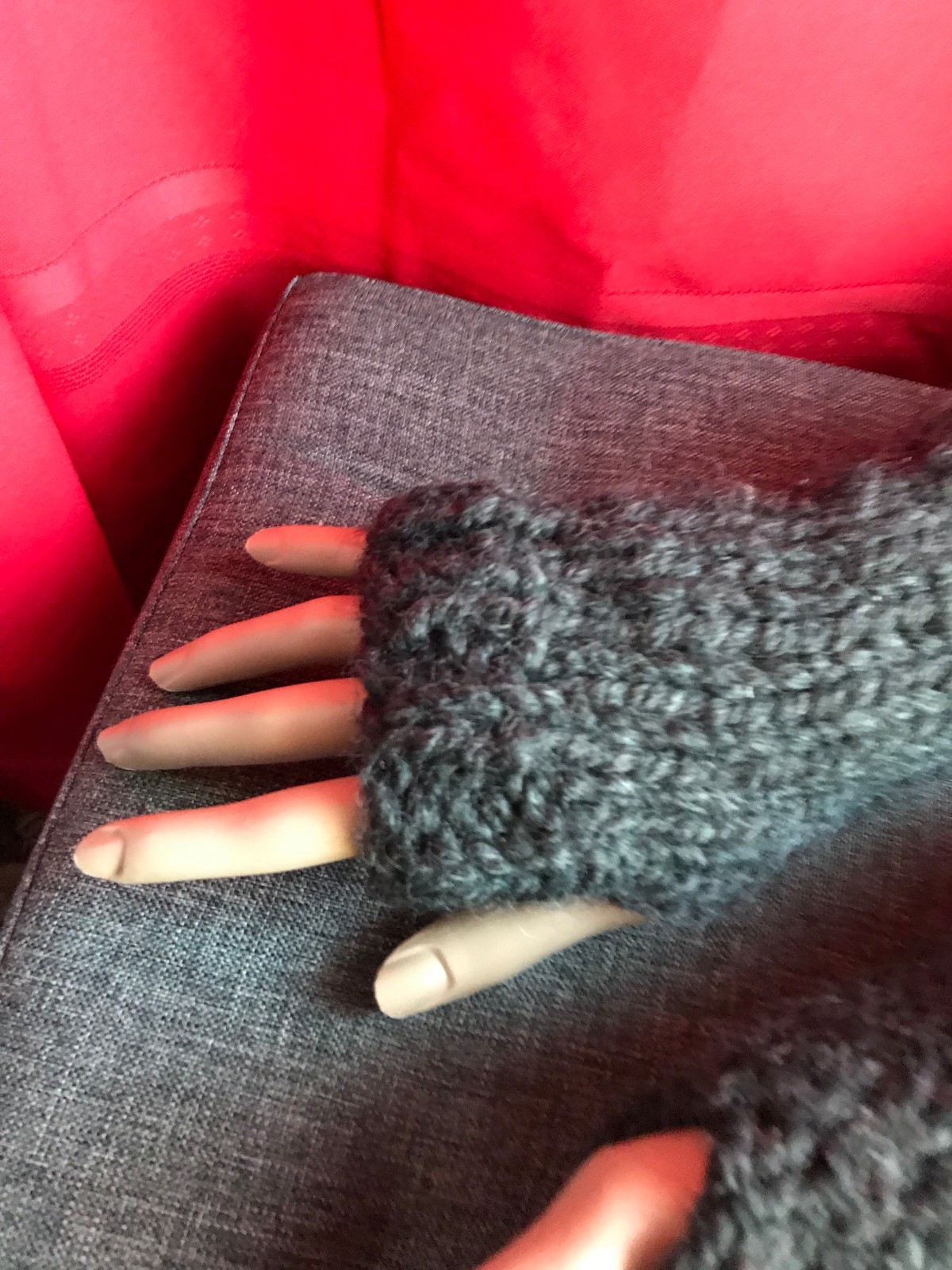 Chunky Hand Knit Unisex Charcoal Gray Handmade Hand Knitted Finger Less Gloves