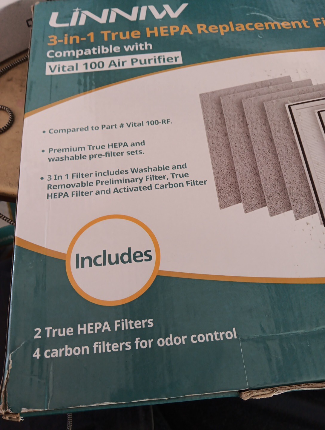 Linniw 100 True HEPA Replacement Filter For Levoit Air Purifier Vital 100 D1