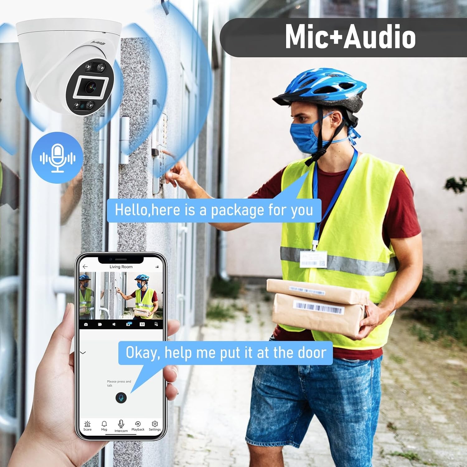 JideTech 5MP Turret POE Camera Outdoor,Security IP Camera Human/Motion Detection