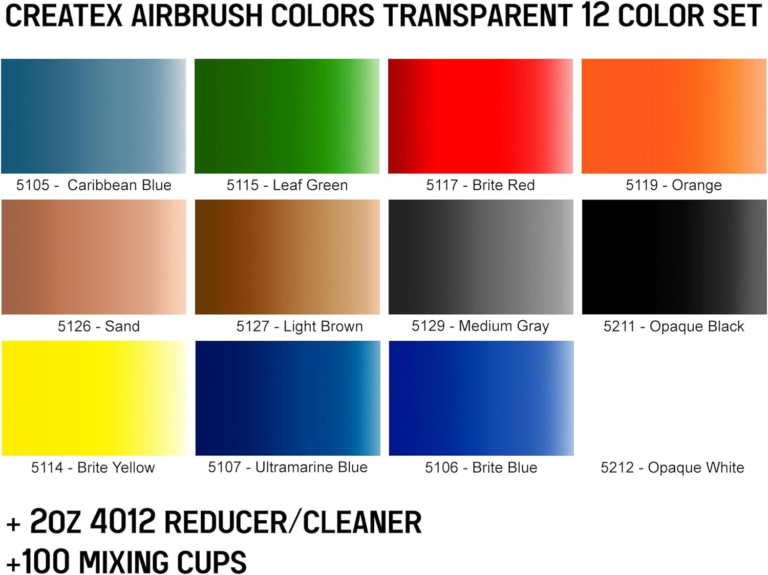 Transparent 12 Airbrush Paint Colors Set