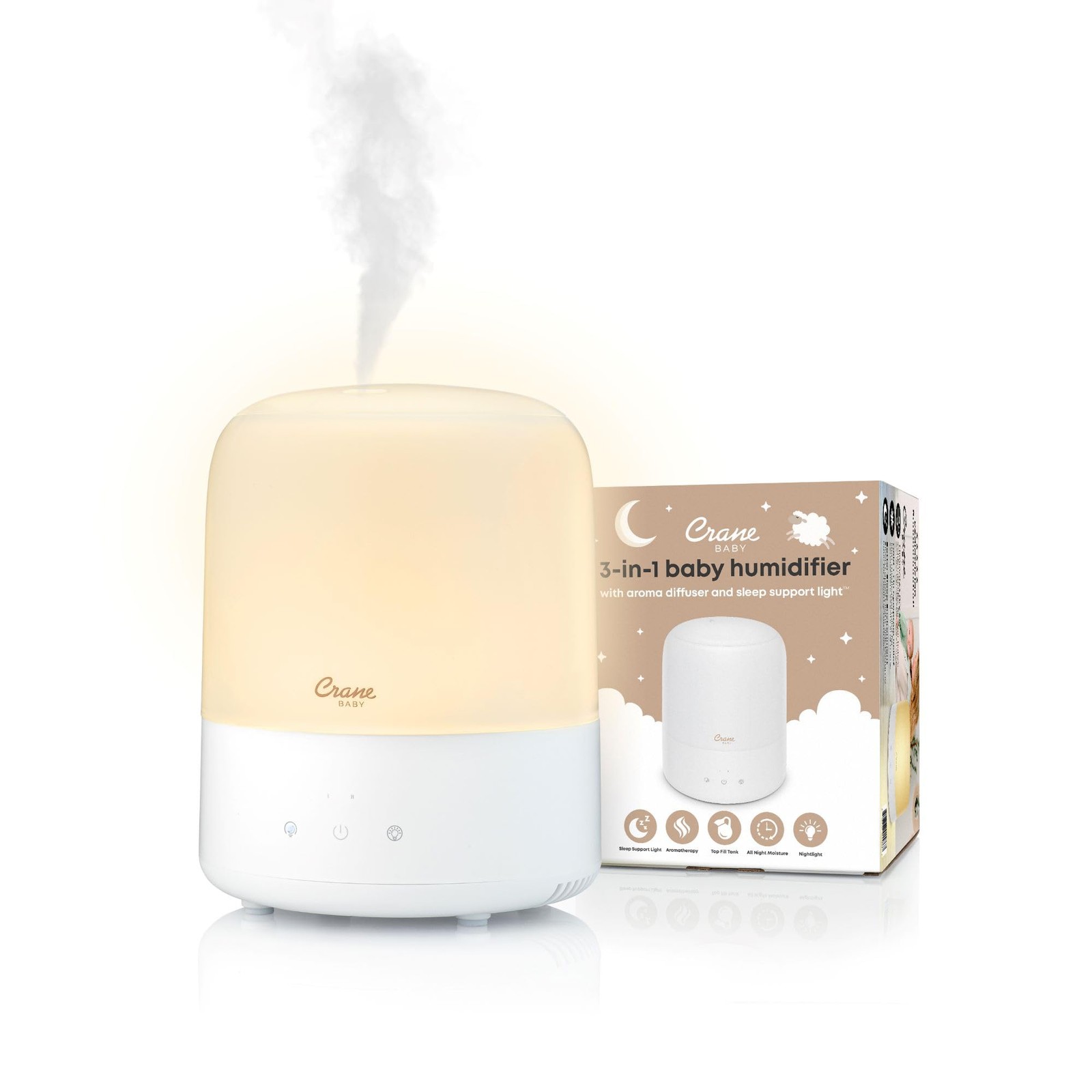 Crane Baby 3-In-1 Baby Humidifier Aroma Diffuser with Adjustable Nightlight, Aut