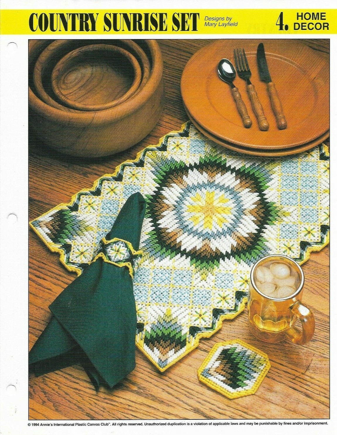 NEW COUNTRY SUNRISE SET PLACE MAT ANNIE'S PLASTIC CANVAS PATTERN INSTRUCTIONS