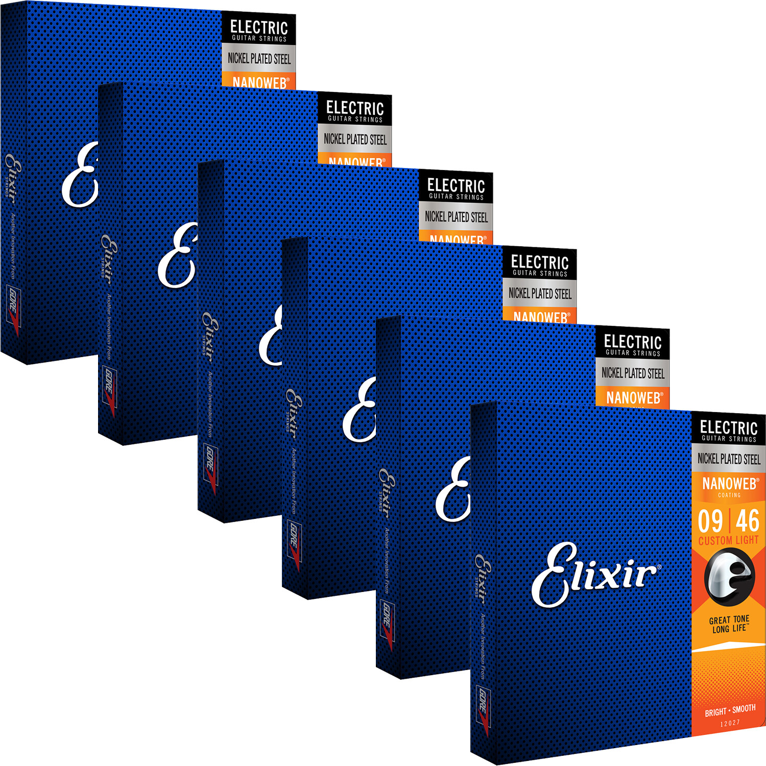 6 Sets Elixir 12027 NANOWEB Custom Light Electric Guitar Strings 9-46