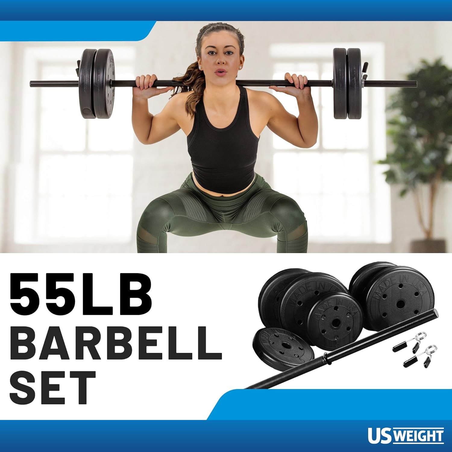 Barbell Set for Home Gym Workout - Made in USA, Essential Home Gym Equipment for