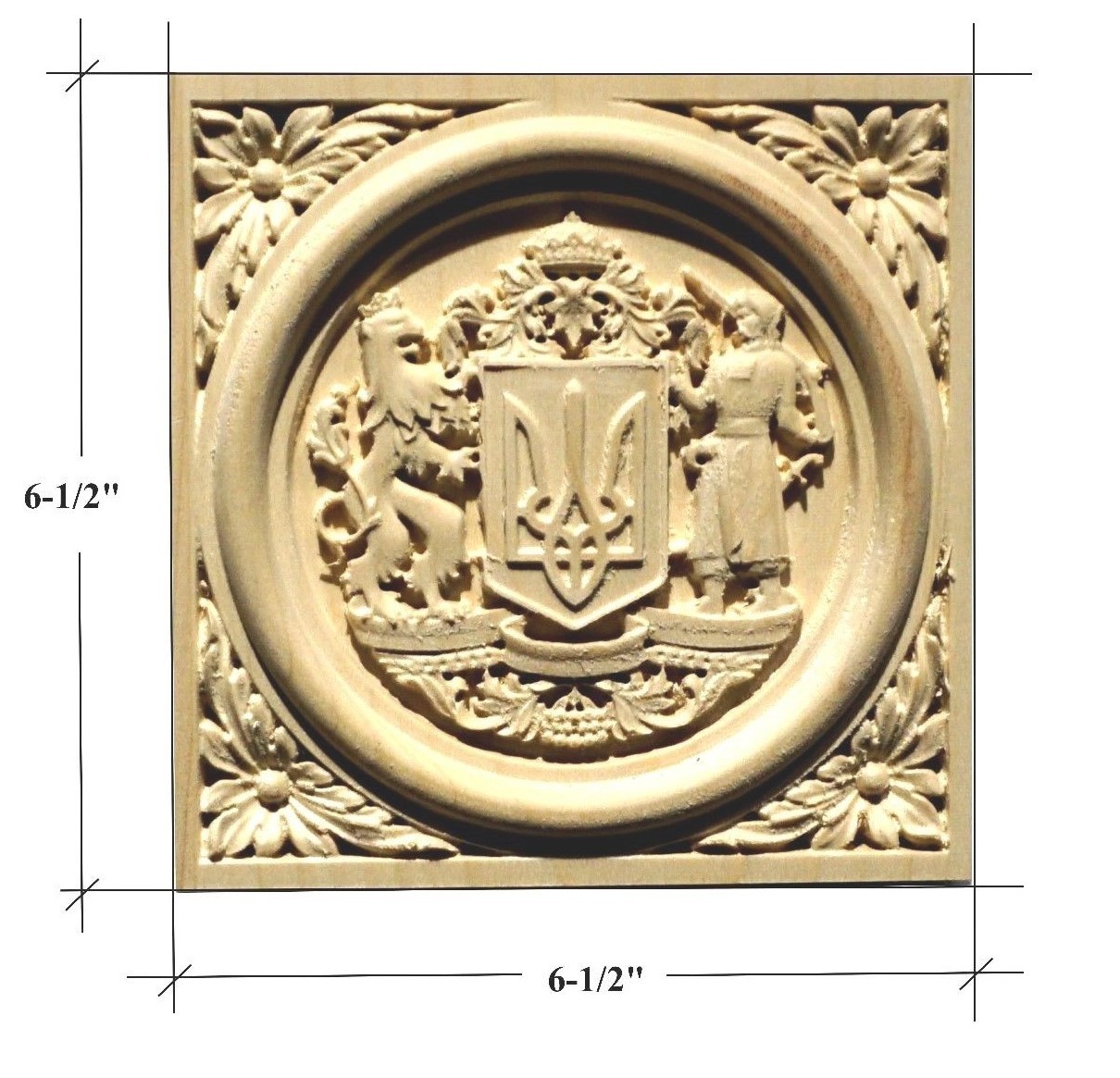 Ukraine Coat of Arms Hardwood Square Rosette/Plaque 6-1/2" x 6-1/2"