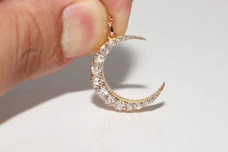Lab Created Diamond Moon Shape Pendant 14K Yellow Gold Plated 2Ct Round Cut