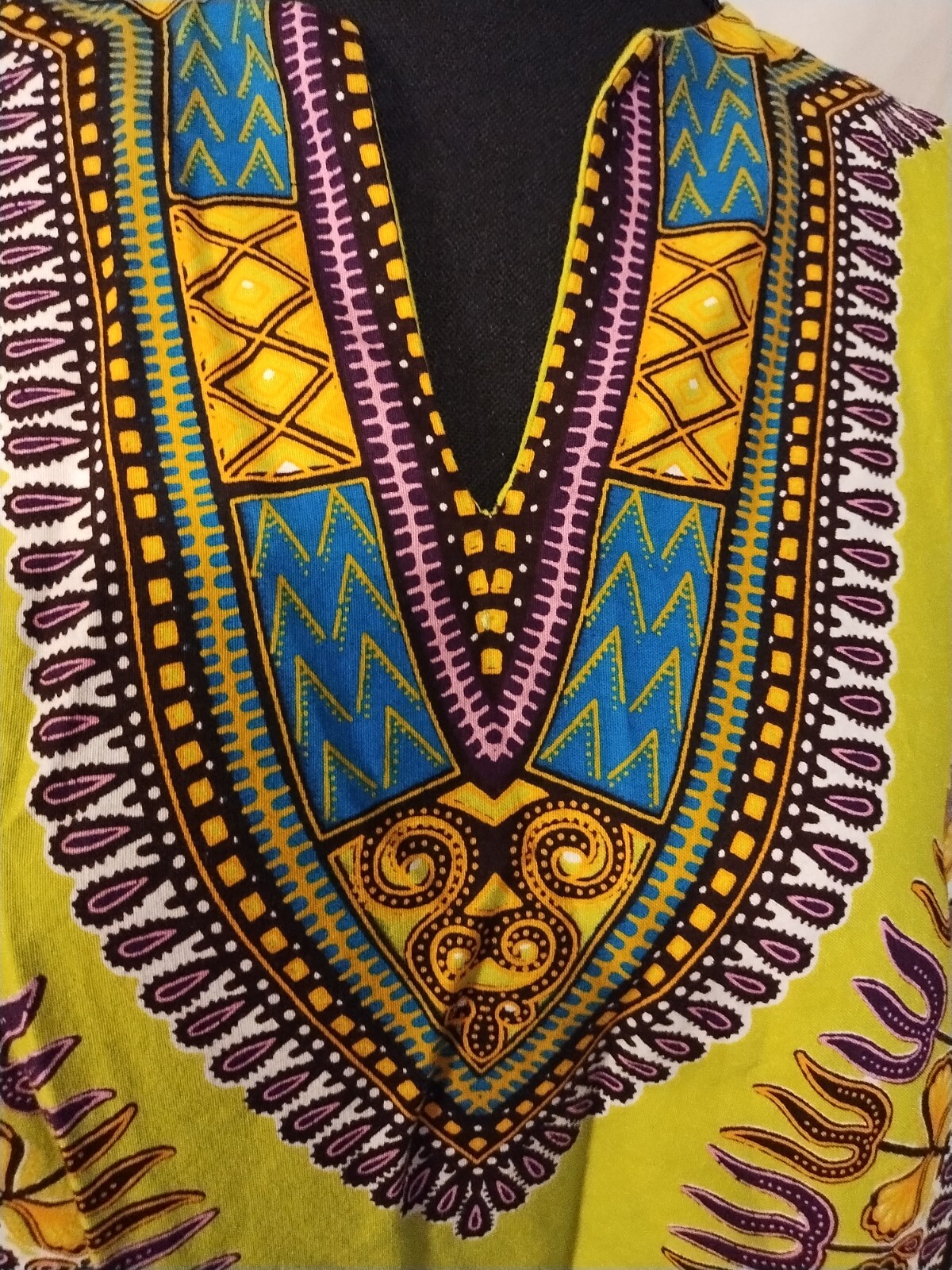 Green & Blue African Dashiki Tunic (Appears Handmade) 29" Long 46" Chest