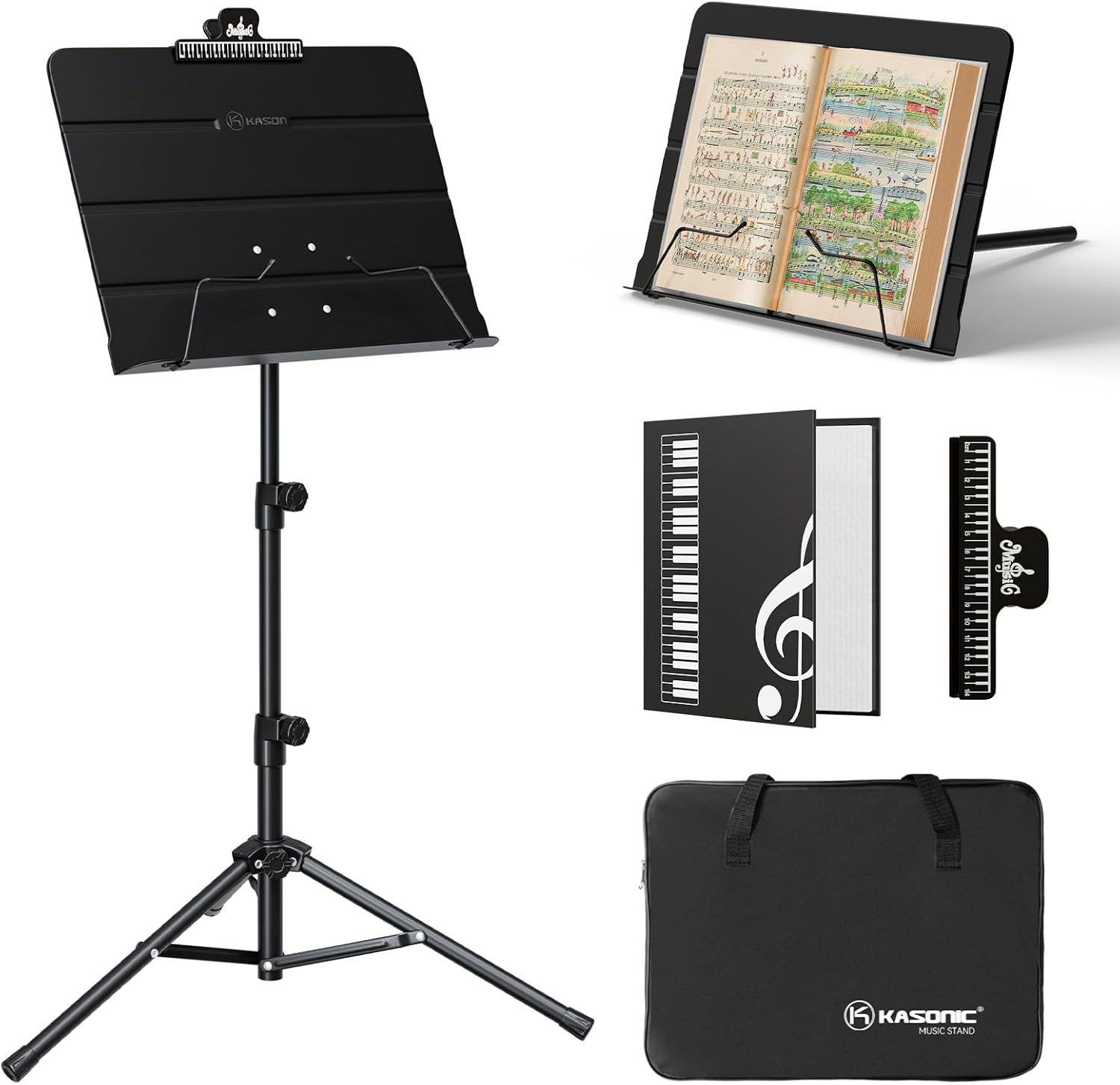 K KASONIC - Dual-Use Folding Sheet Music Stand & Desktop Book Stand with Portabl