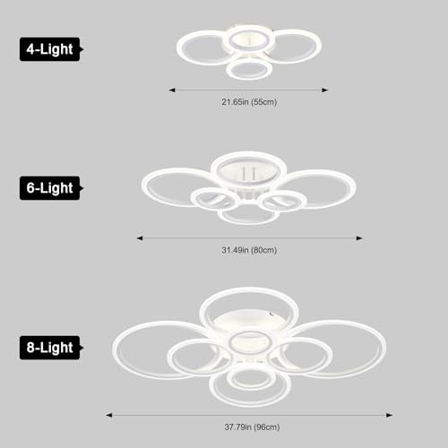 Modern Ceiling Light, 8 Rings LED Flush Mount Ceiling Light 8-Light White
