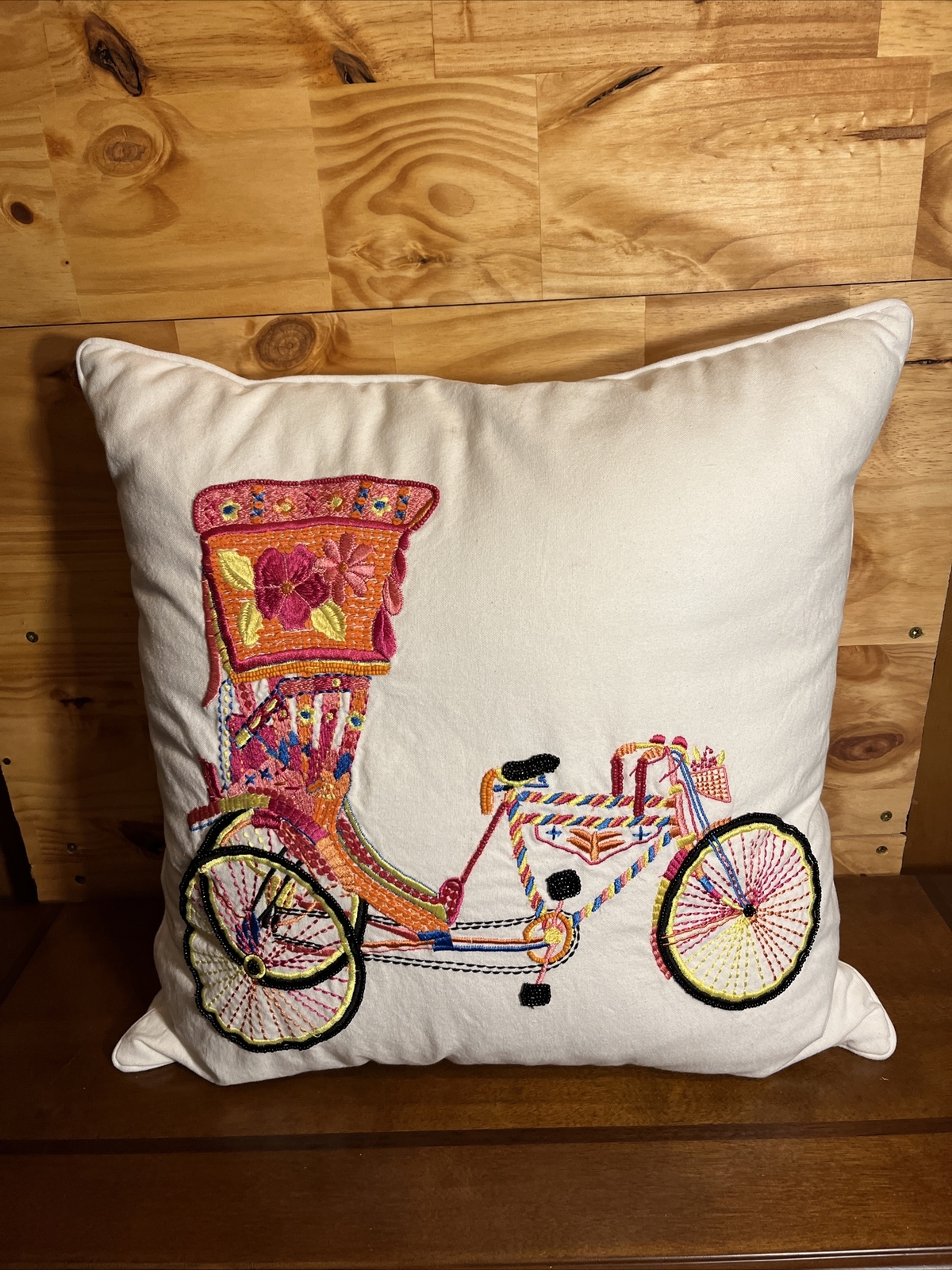 Bike Chariot DECORATIVE PILLOW BED LIVING ROOM 16X16 EMBROIDERED Beautiful