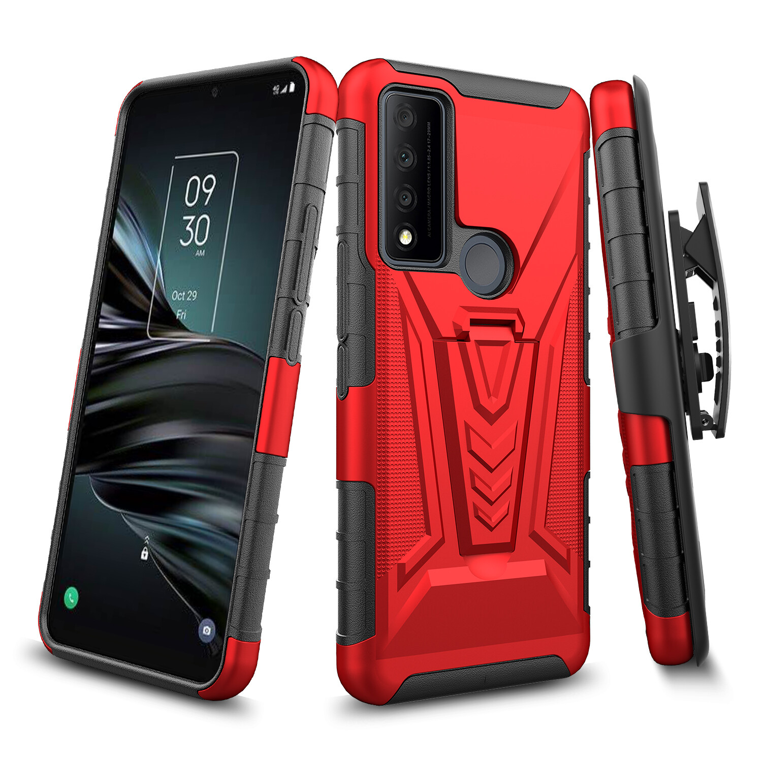 For TCL 30 XE 5G Phone Case 3-IN-1 Armor Hybrid with Belt Clip Holster Cover