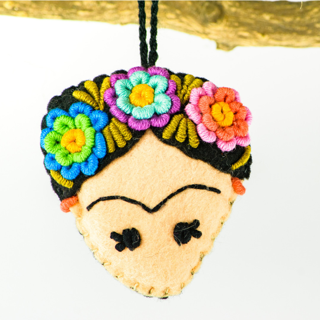 Frida Kahlo Felted Embroidered Handmade Ornament - Mexico
