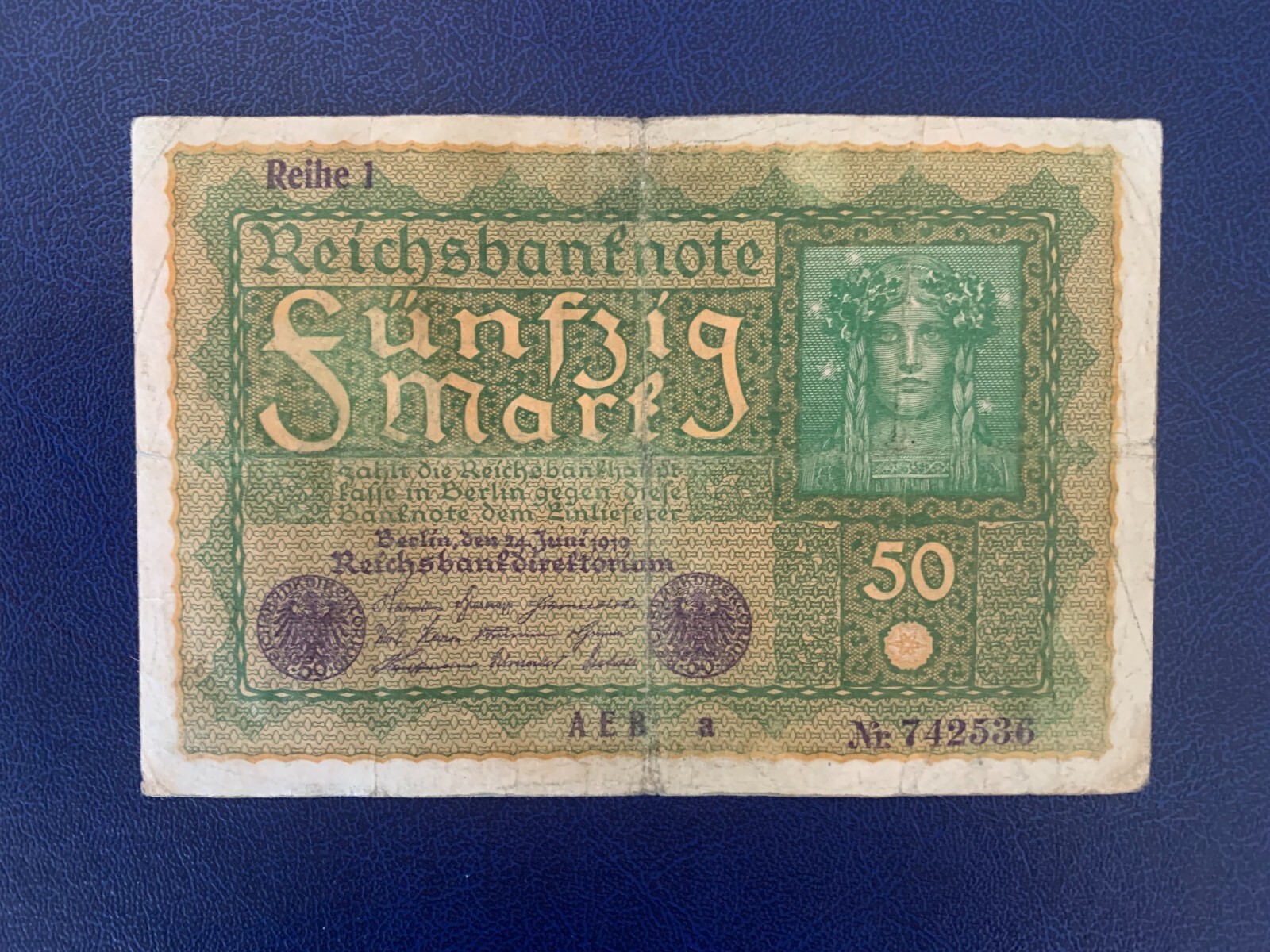 1919 GERMAN 50 MARK BANKNOTE-VERY GOOD