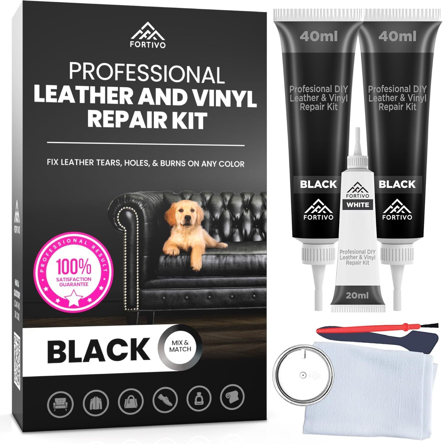 Professional Black Leather Repair Kit for Furniture, Couches, Boots and...