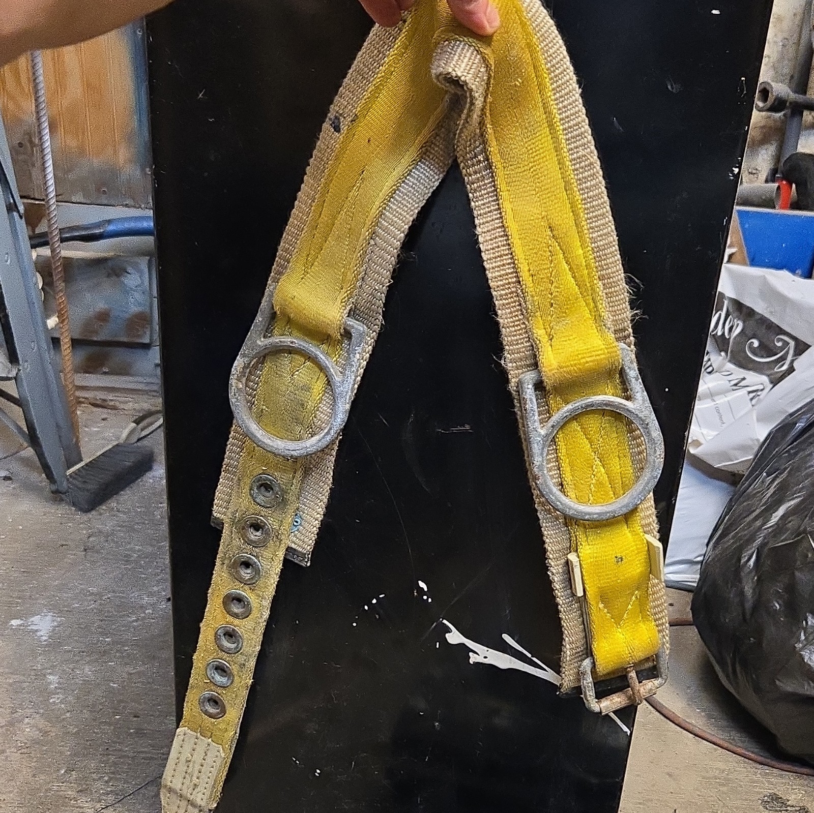 Yellow Webbing Safety Utility Strap Harness with Metal D-Rings and Buckle