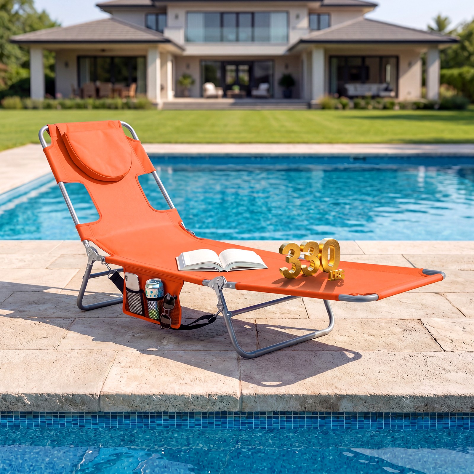 2PCS Tanning Chair,Folding Beach Lounge Chair w/5-Position Adjustable Backrest