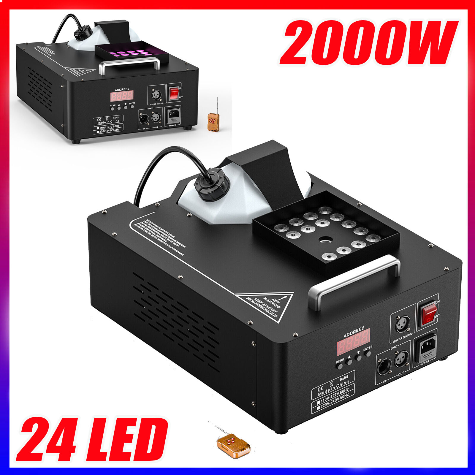 2000W RGB LED Light Smoke Fog Machine DMX Stage Fogger DJ Spray Smoke Effect USA
