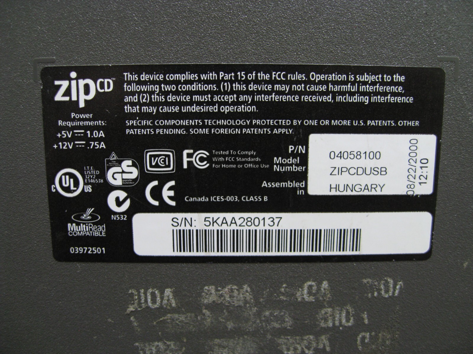 IOMEGA ZIP CD 650 Drive ZIPCDUSB external drive No Cables