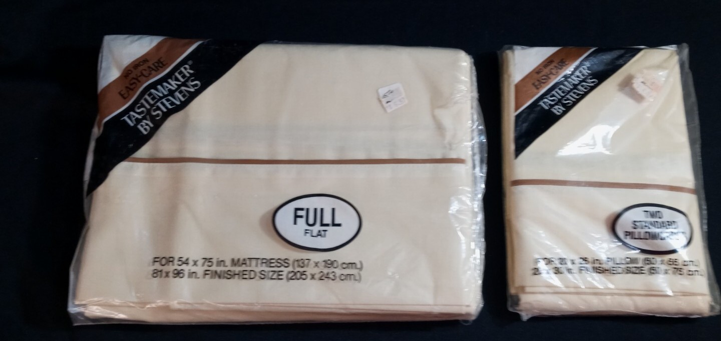 Vtg Tastemaker No Iron Full Flat Sheet New 81" x 96" Beige w/2 Matching Cases!