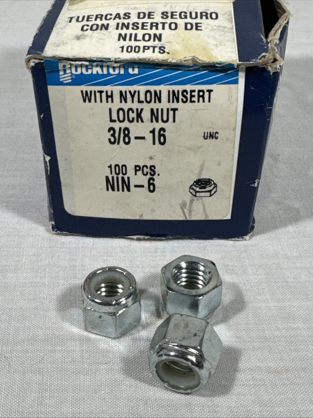 3/8-16 Stainless Steel Nylon Insert Hex Lock Nuts Rockford Box 100 PCS