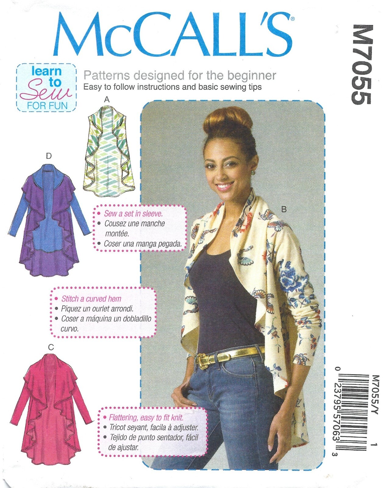 McCall's M7055 LEARN TO SEW Series Open Front Vest & Cardigans Sz 16-26 UNCUT