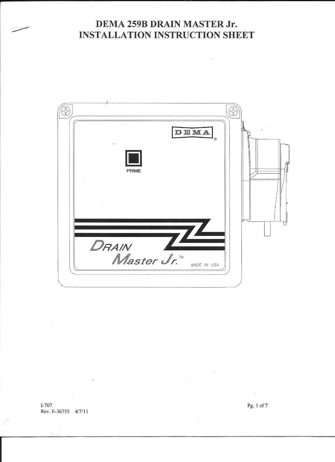 DEMA ENGINEERING DRAIN MASTER JUNIOR PUMP & MOTOR