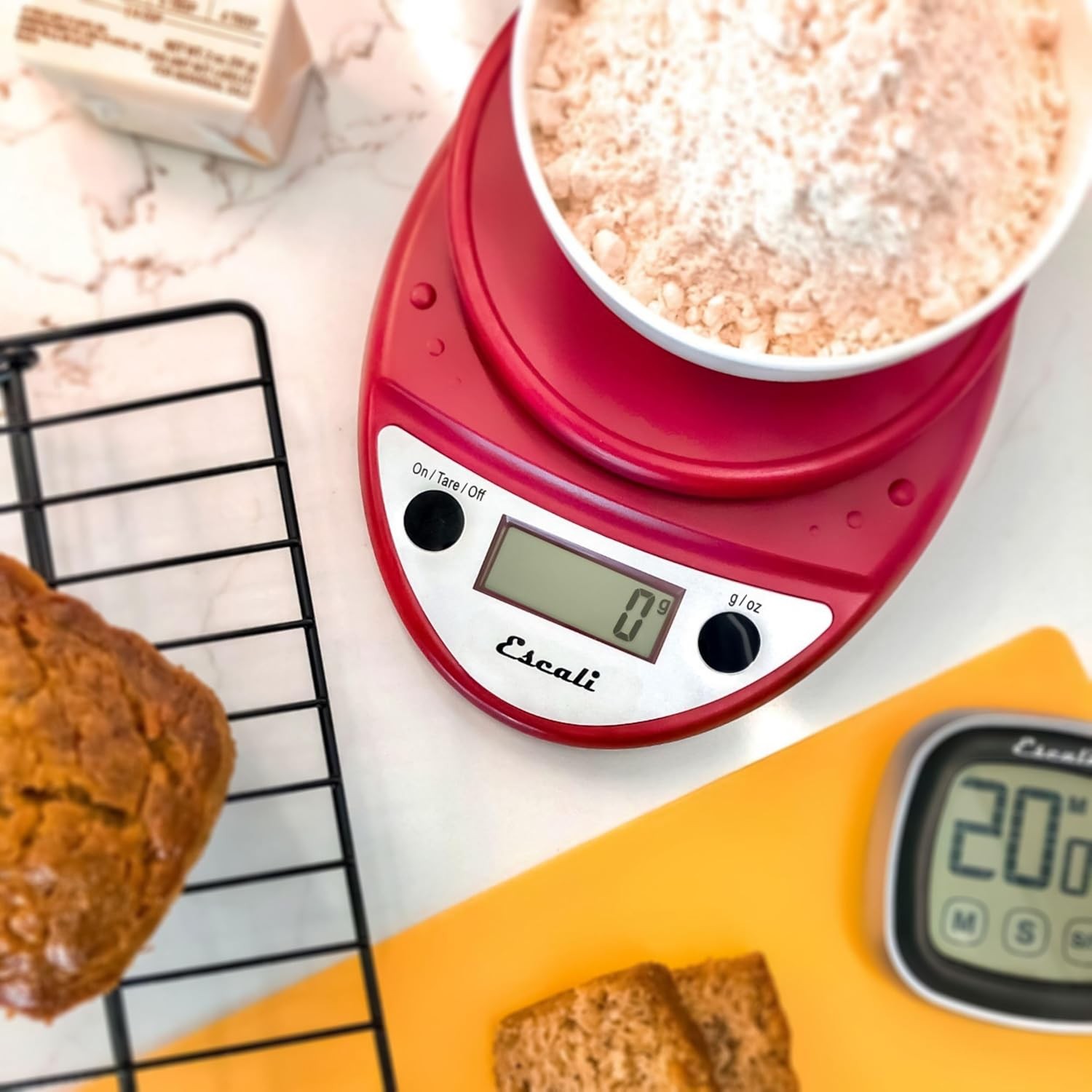 Escali Primo Digital Food Scale Multi-Functional Kitchen and Warm Red