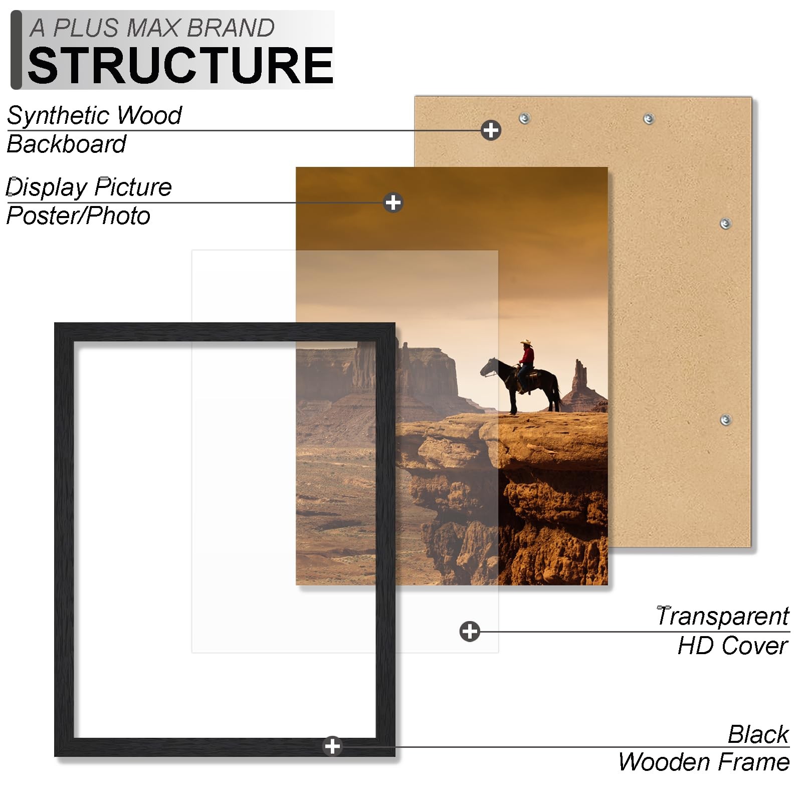 A PLUS MAX 11x14 Picture Frame, Black Engineered Wood Frame for 11x14,