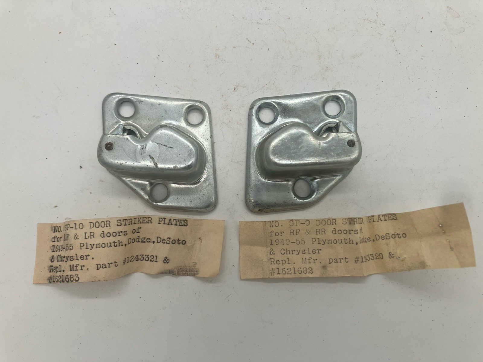 49-55 Chrysler Desoto Dodge Plymouth RH LH Door Striker Plate Pair SP9 SP10