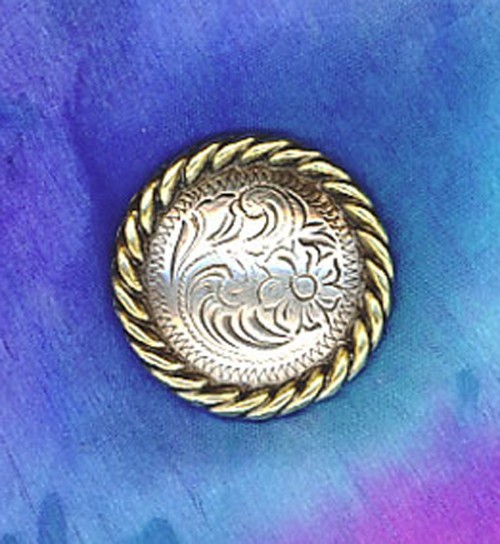 Western Decor Engraved Silver Gold Rope 1-1/2" Concho