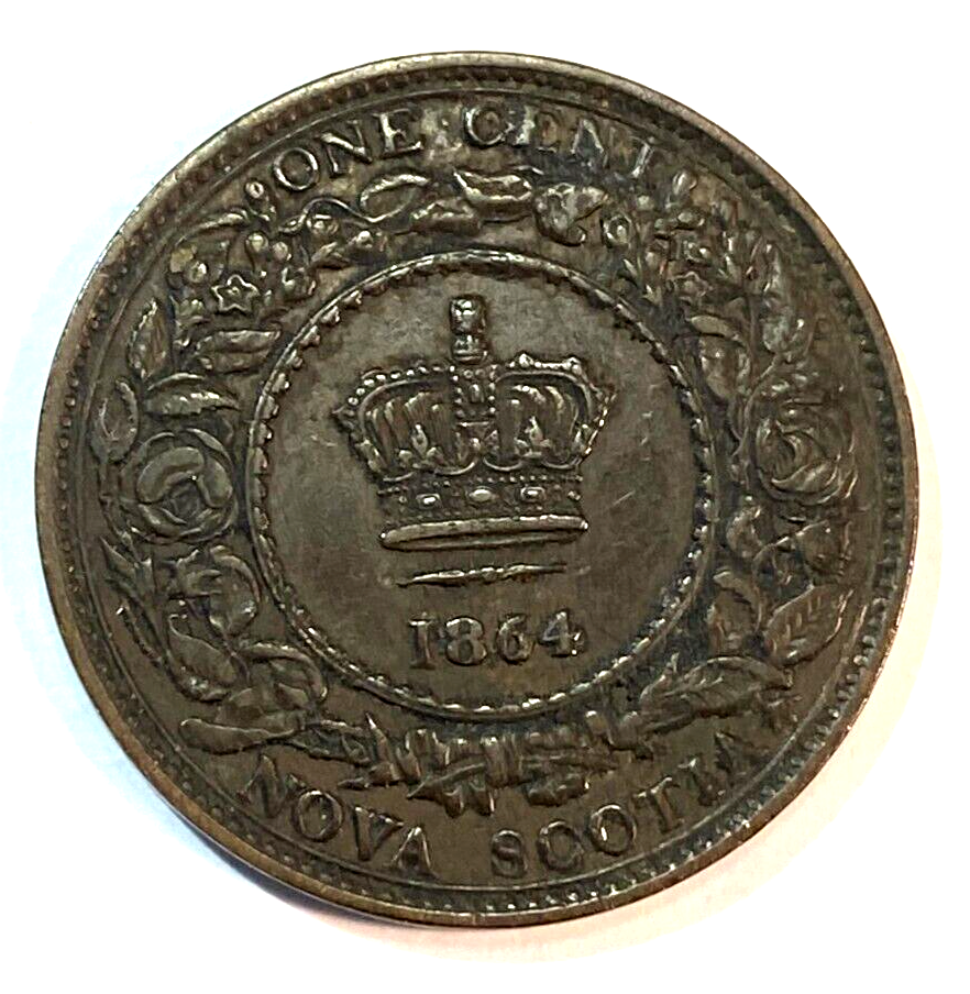 1864 Nova Scotia 1 Cent Nice Original AU+ KM-8.2 CHRC