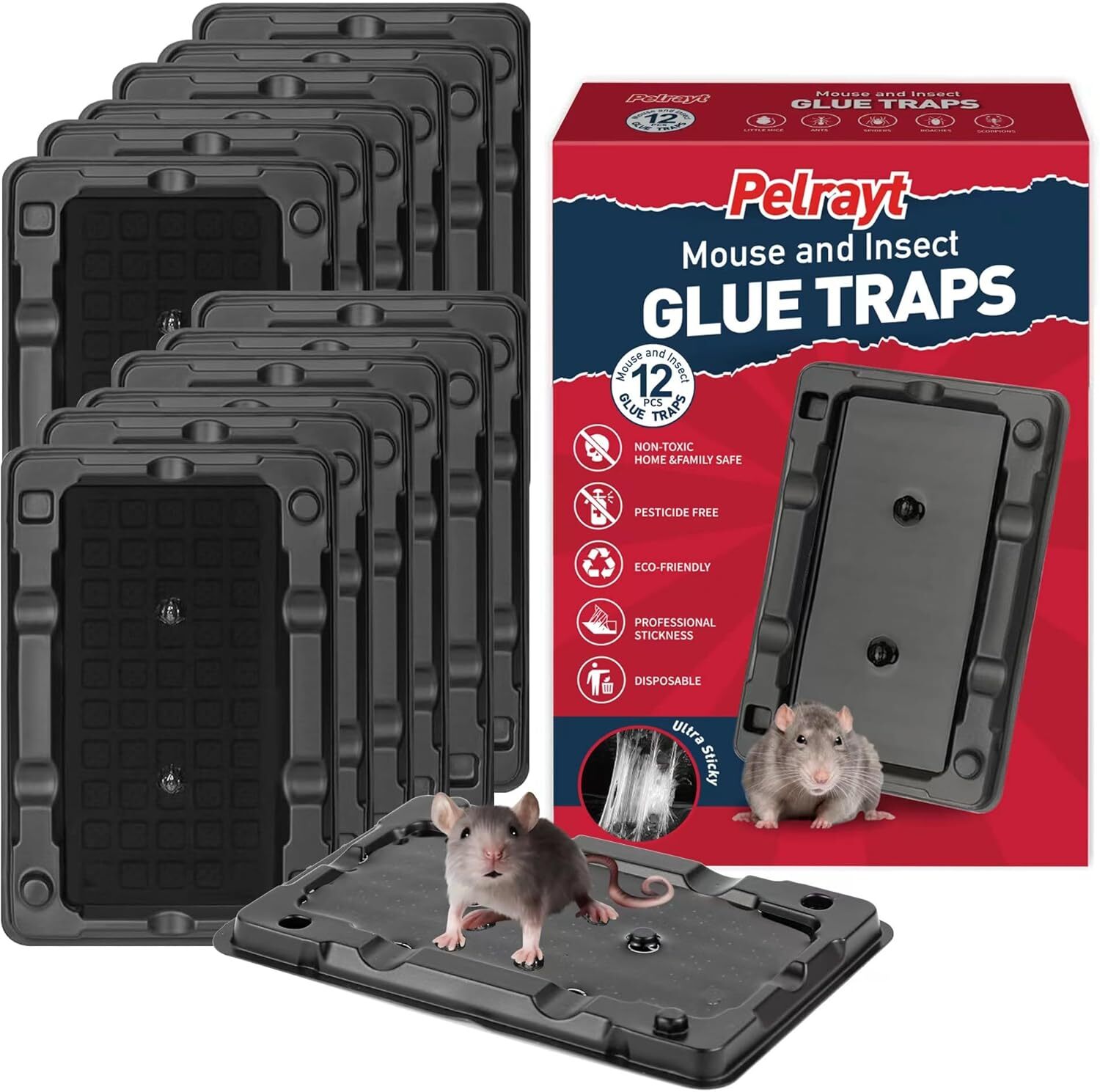 Glue Mouse Traps Indoor for Home -12 Pack Sticky MouseTraps Indoor for Safe Home