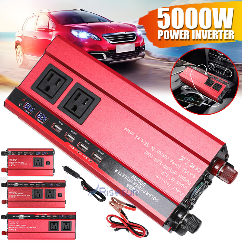 5000W 2500W Power Inverter 12V to 110V Car Converter 4USB 3AC LED Display Red